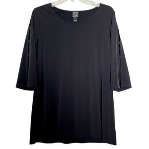 Clara Sun Woo Black Tunic 3/4 Sleeves w/ Cut Outs Stretch Top Made in USA Medium